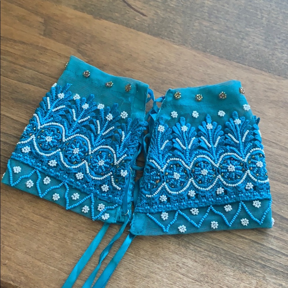 NWT Blue Beaded Lace Up Mesh Wrist Cuff Bracelet